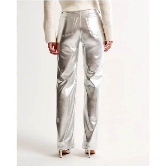 Abercrombie & Fitch Metallic Silver Straight Leg Pants - Picture 3 of 6